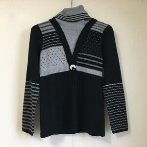 Artsy Alt Girl Striped Wool Turtleneck Sweater - Medium